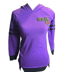 True Religion Purple Hoodie, Rose Graphic Pullover Sweatshirt, Women's Small